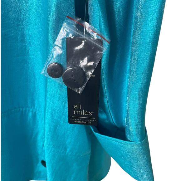 Ali Miles Woven Shimmer Stand Collar Button Front Tunic Top Size XL Artsy NEW - Picture 6 of 11